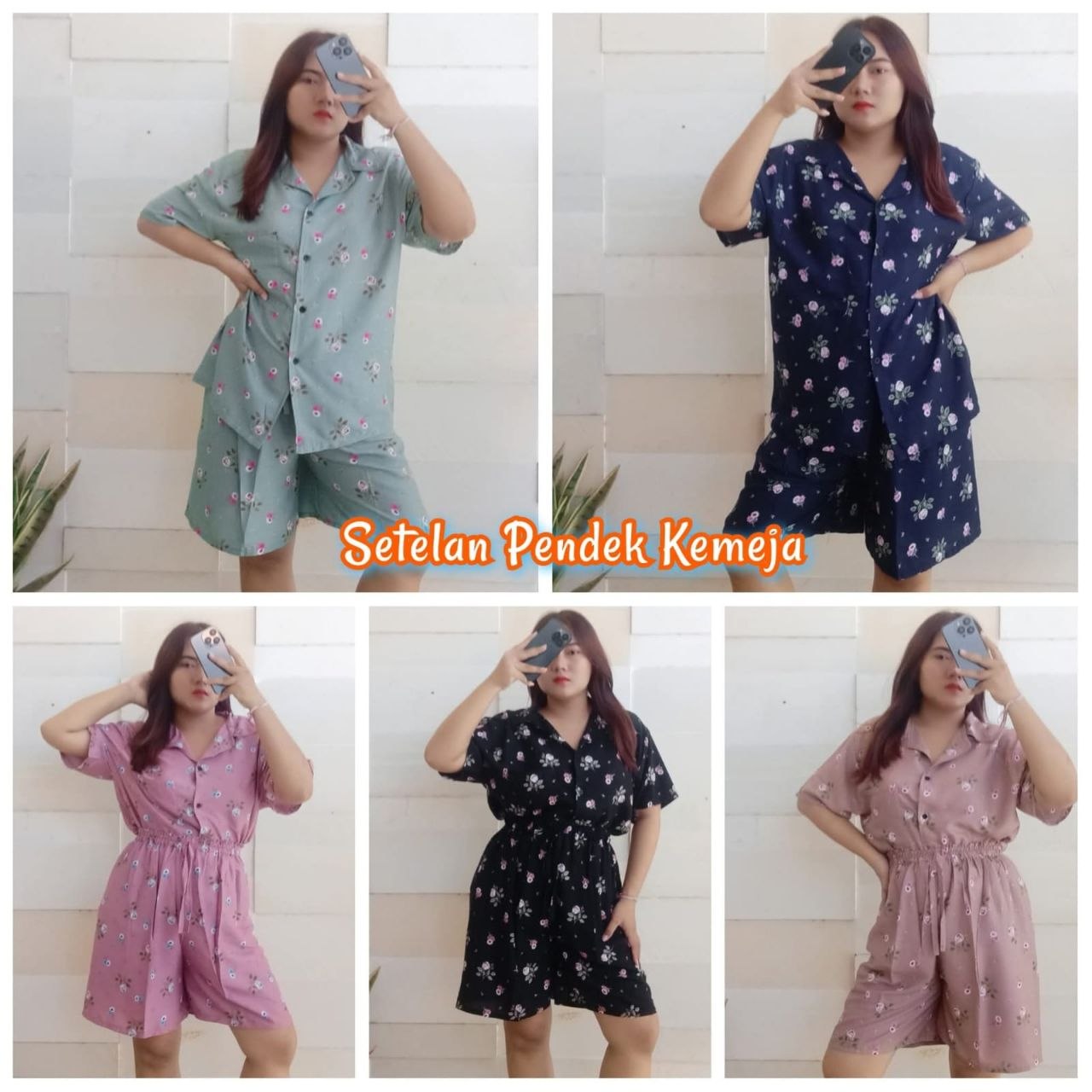 Setelan Pendek Kemeja Motif Bunga